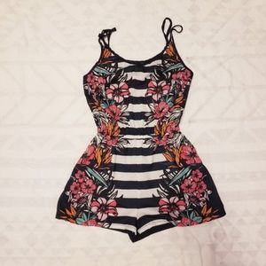 TROPICAL FLORAL HIBISCUS STRIPED PLAYSUIT ROMPER